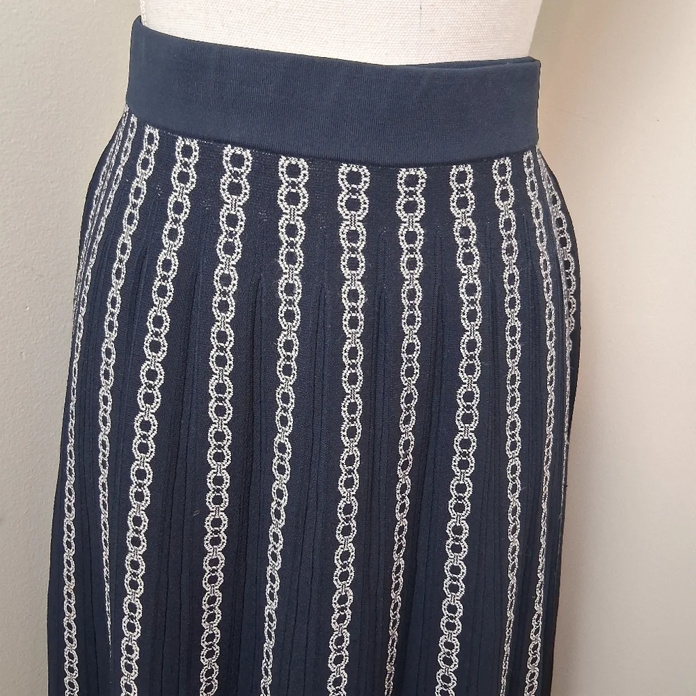 Tory Burch Gemini Link Jacquard Navy Blue Skirt Size XL